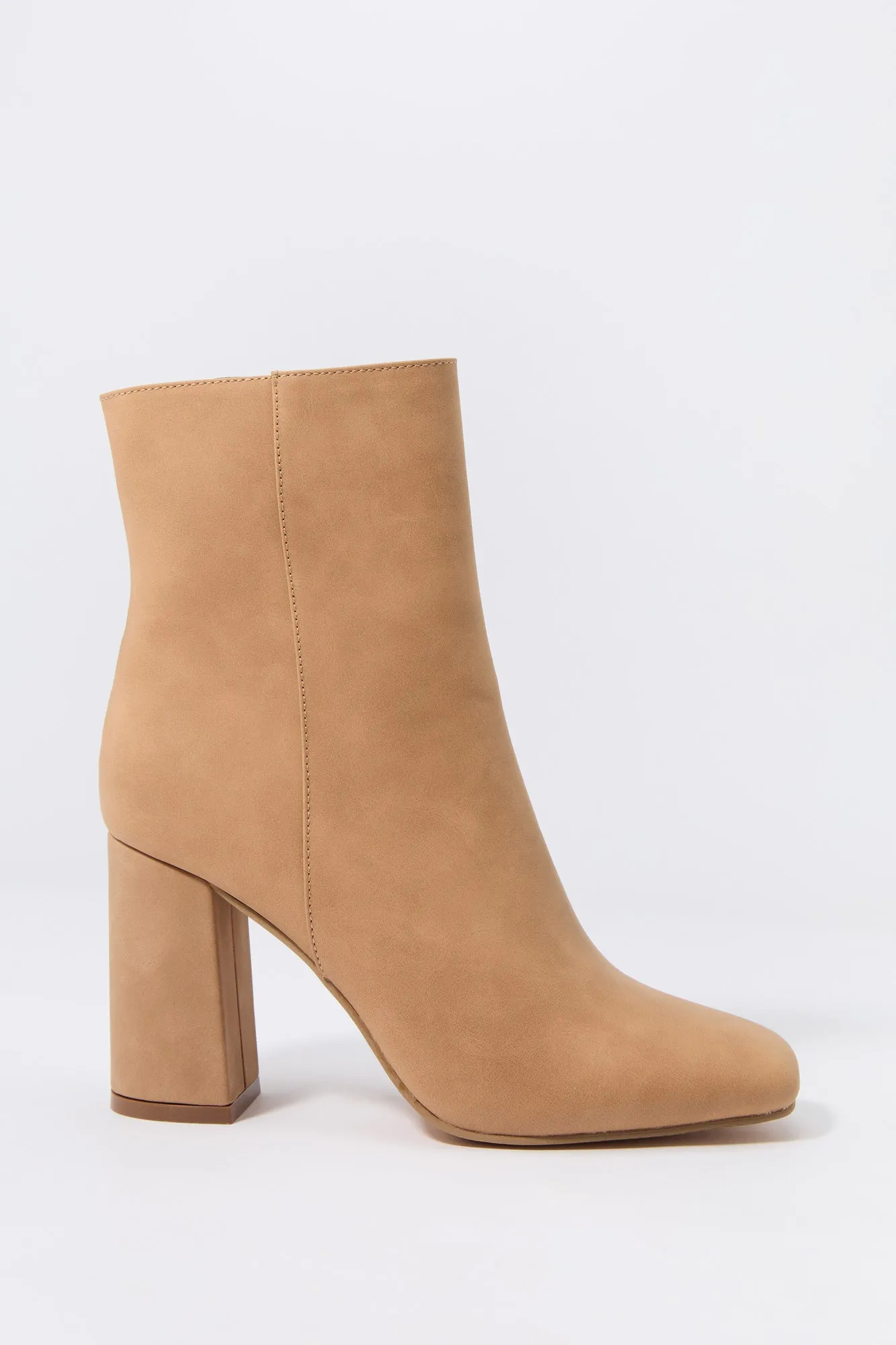 Faux Suede Square Toe Heeled Boot