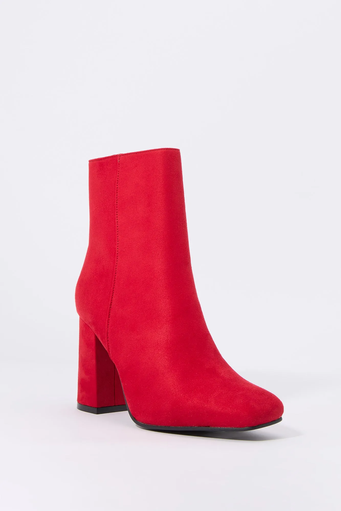 Faux Suede Square Toe Heeled Boot