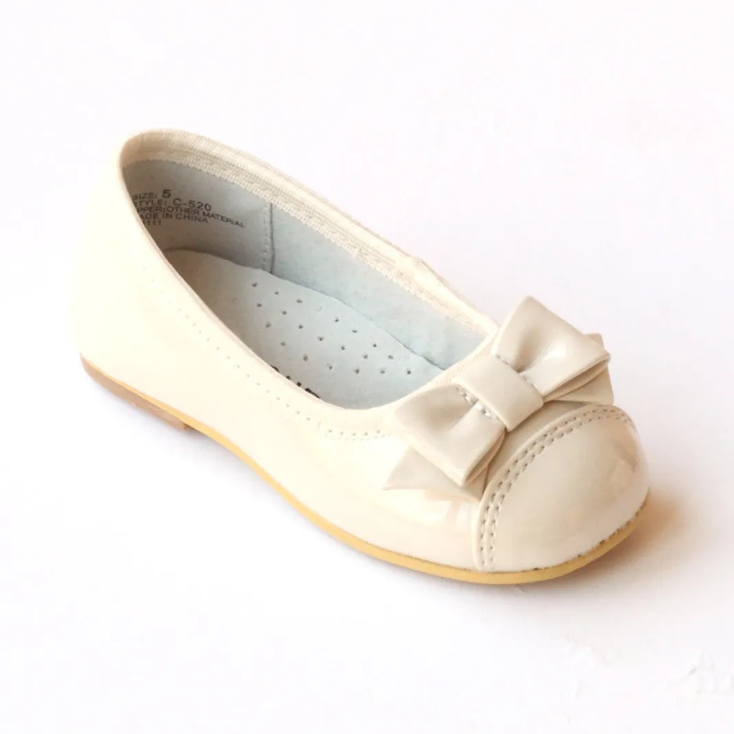 FINAL SALE - L'Amour Girls C-520 Patent Cream Bow Dress Flats