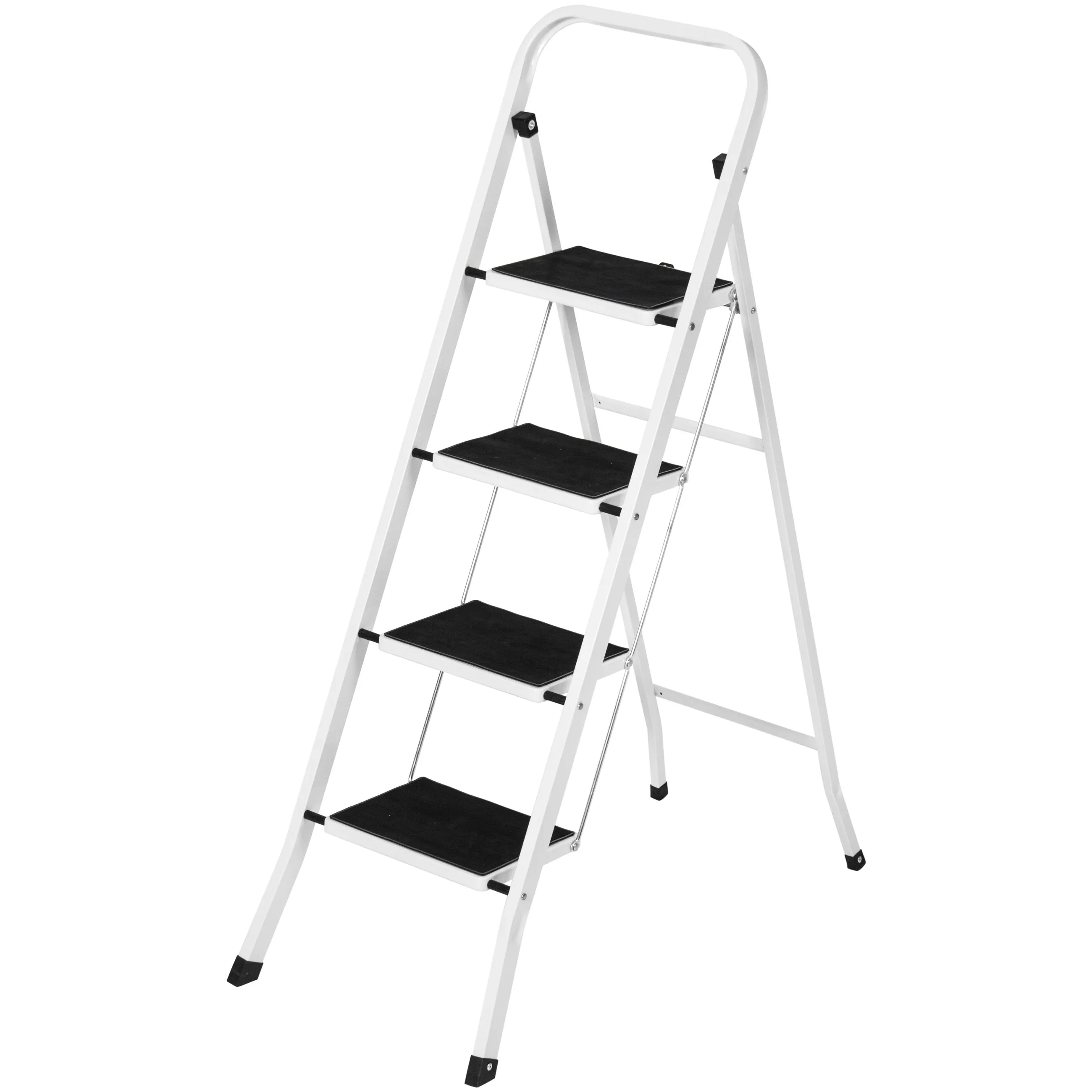 Folding Steel 4-Step Ladder w/ Hand Rail, Wide Steps, 300lbs Capacity