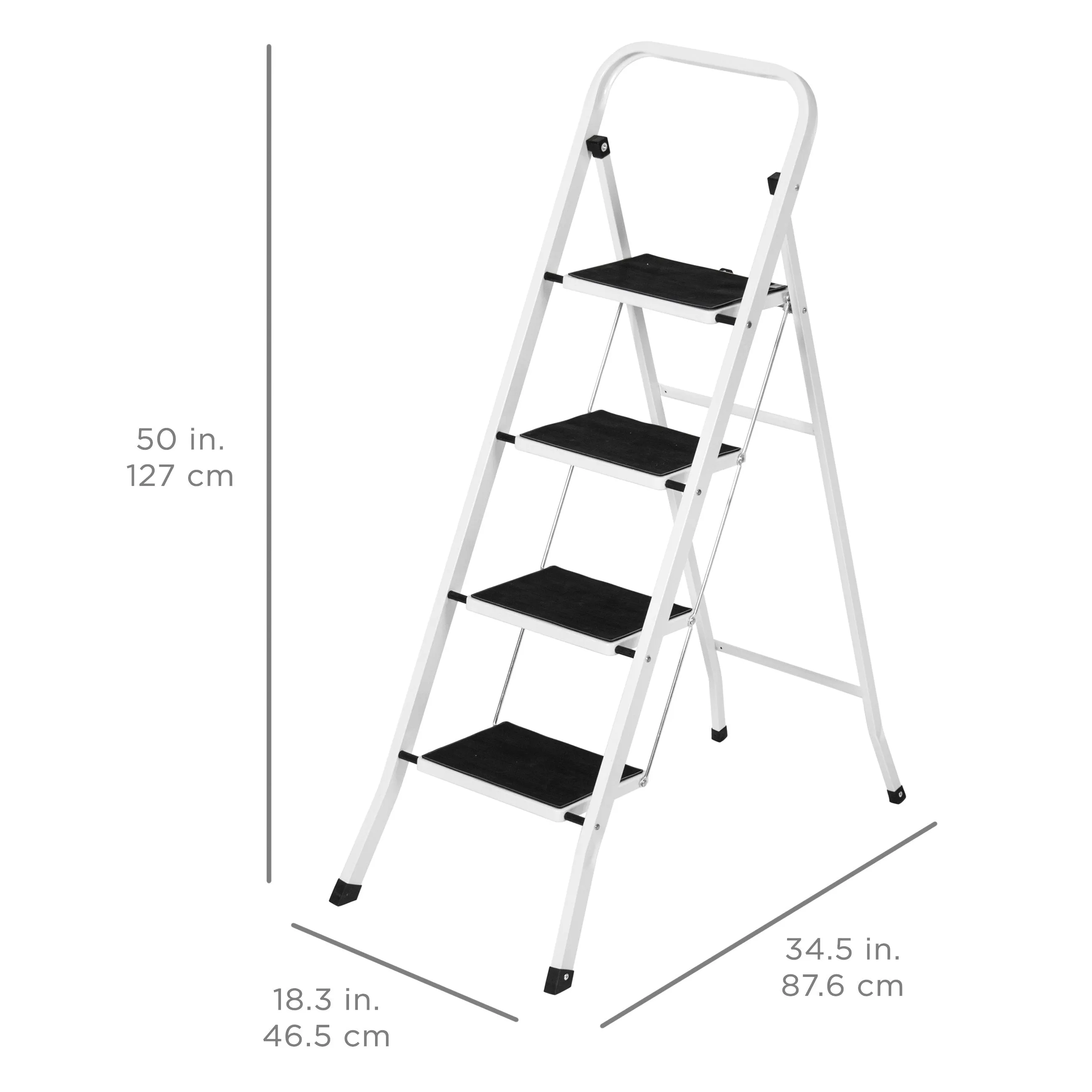 Folding Steel 4-Step Ladder w/ Hand Rail, Wide Steps, 300lbs Capacity