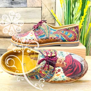 Frida Red Scarf/Feathers - Loafers Artisan Leather Women Shoes