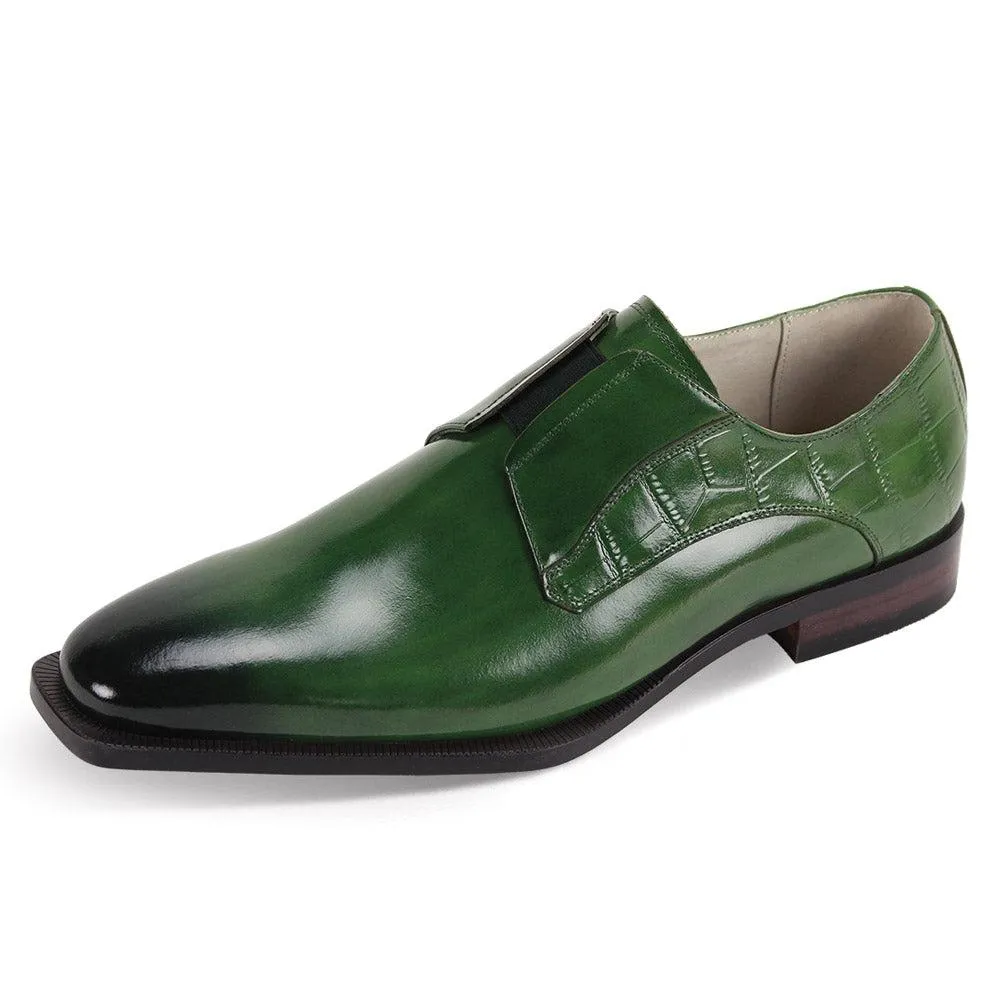 Giovanni Green Sullivan Men's Slip-On Dress Shoes Tow Tone Genuine Leather