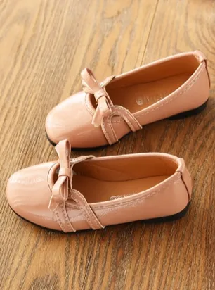 Girls Leather Flats with Bow Tie By Liv and Mia