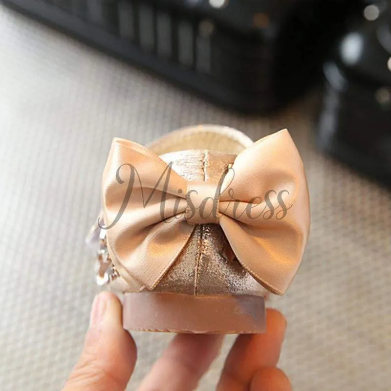 Gold/Silver/Pink Leather Bow Sequin Flower Girl Shoes Wedding Party Princess Shoes