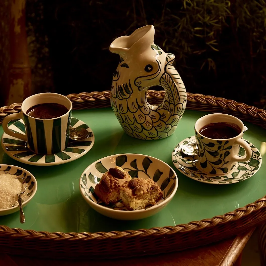 Green Stripes Espresso Cup & Saucers (Set of 4)