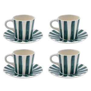 Green Stripes Espresso Cup & Saucers (Set of 4)