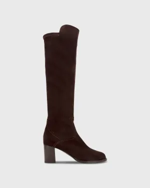 Heeled Pull-On Boot in Chocolate Suede