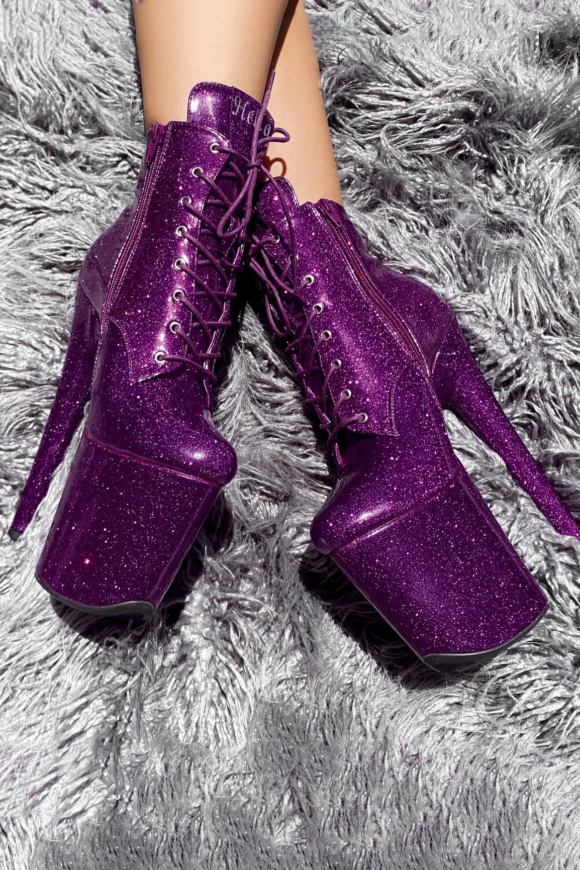 Hella Heels The Glitterati 8inch Ankle Boots - Purple Rain