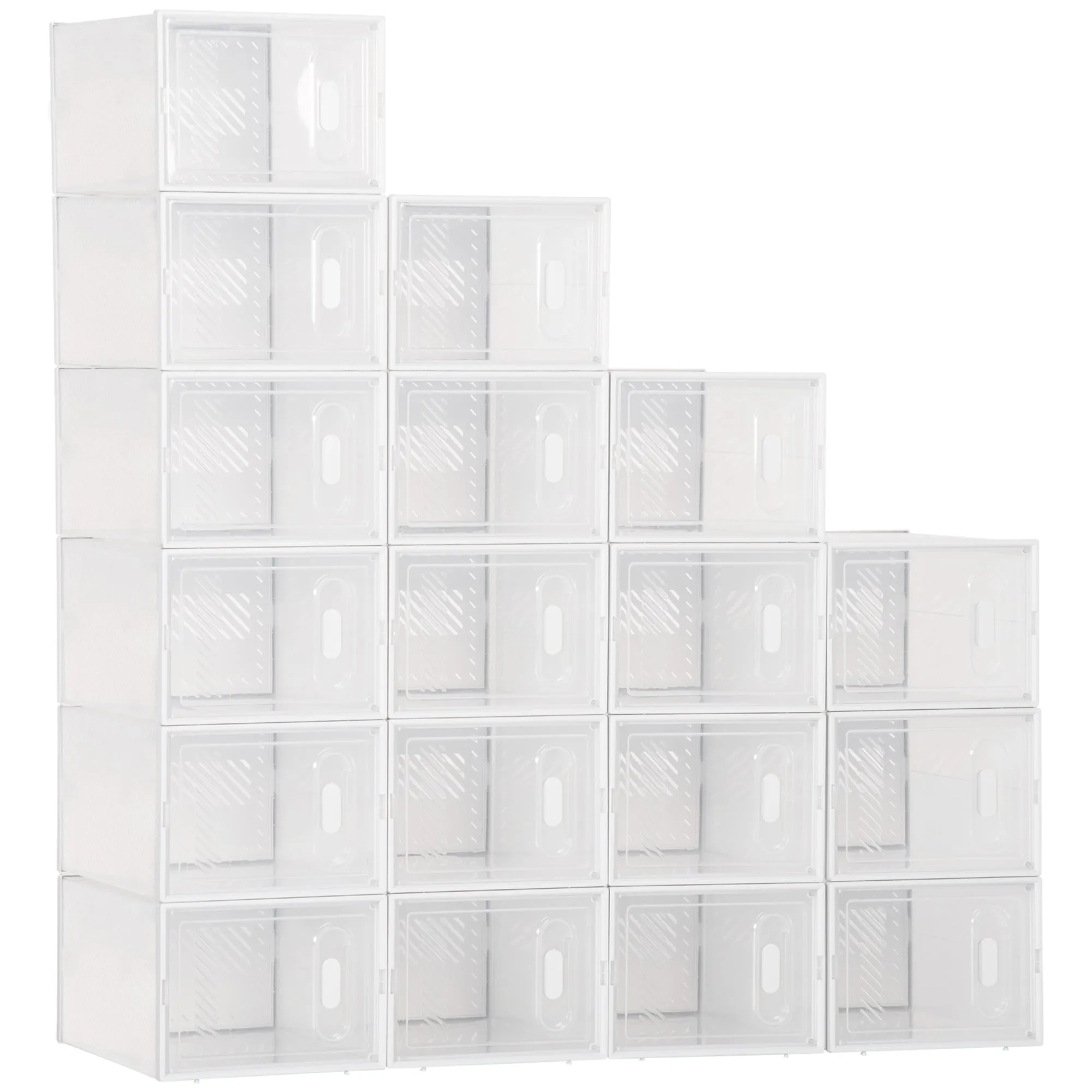 HOMCOM 18PCS Stackable Clear Plastic Shoe Storage Box for UK/EU Size 8.5/43