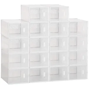 HOMCOM 18PCS Stackable Clear Plastic Shoe Storage Box for UK/EU Size 8.5/43