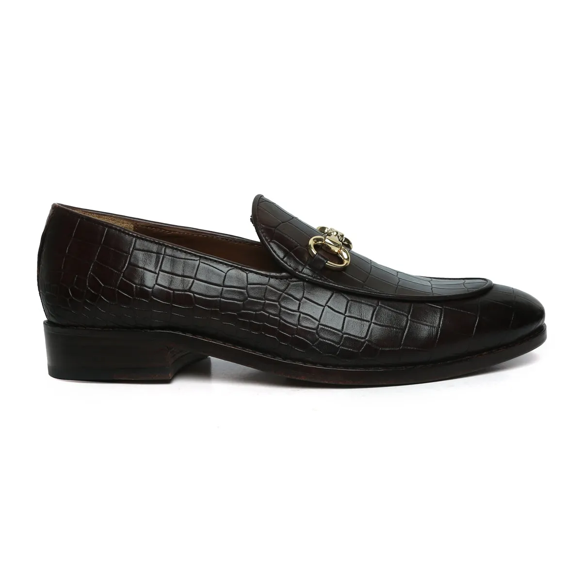 Horse-bit Buckled Loafers In Dark Brown Deep Cut Leather