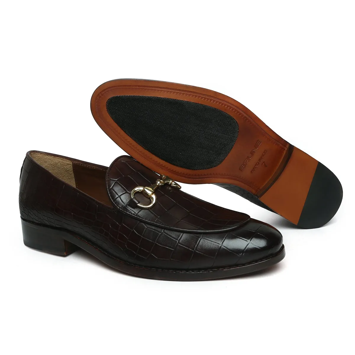 Horse-bit Buckled Loafers In Dark Brown Deep Cut Leather