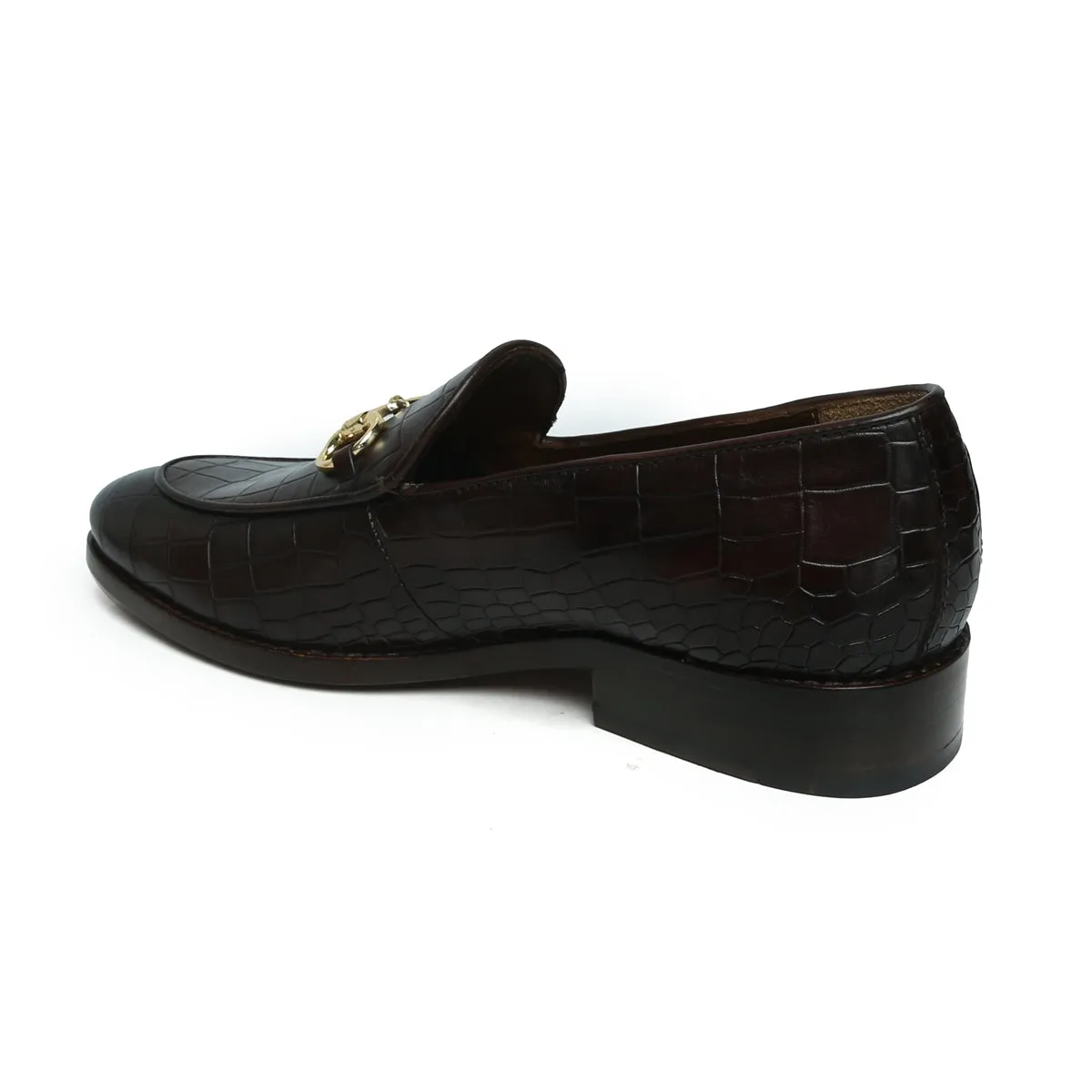 Horse-bit Buckled Loafers In Dark Brown Deep Cut Leather