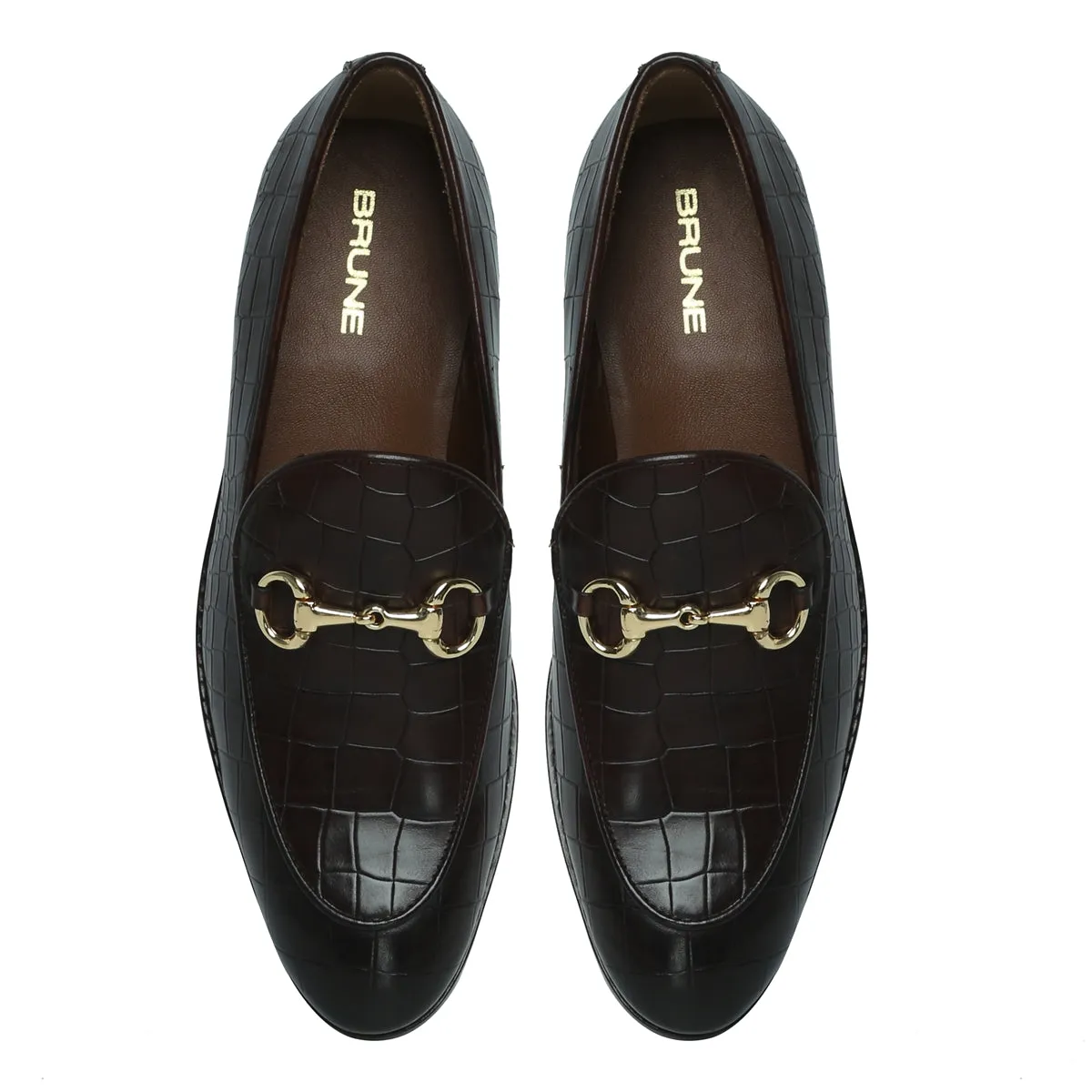 Horse-bit Buckled Loafers In Dark Brown Deep Cut Leather