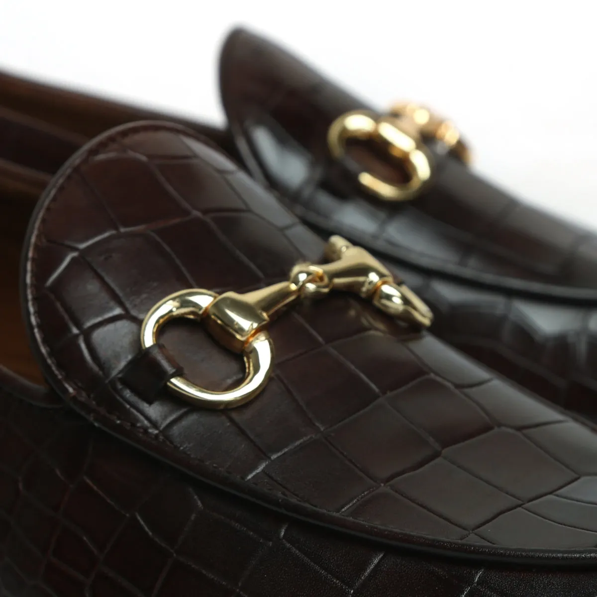 Horse-bit Buckled Loafers In Dark Brown Deep Cut Leather