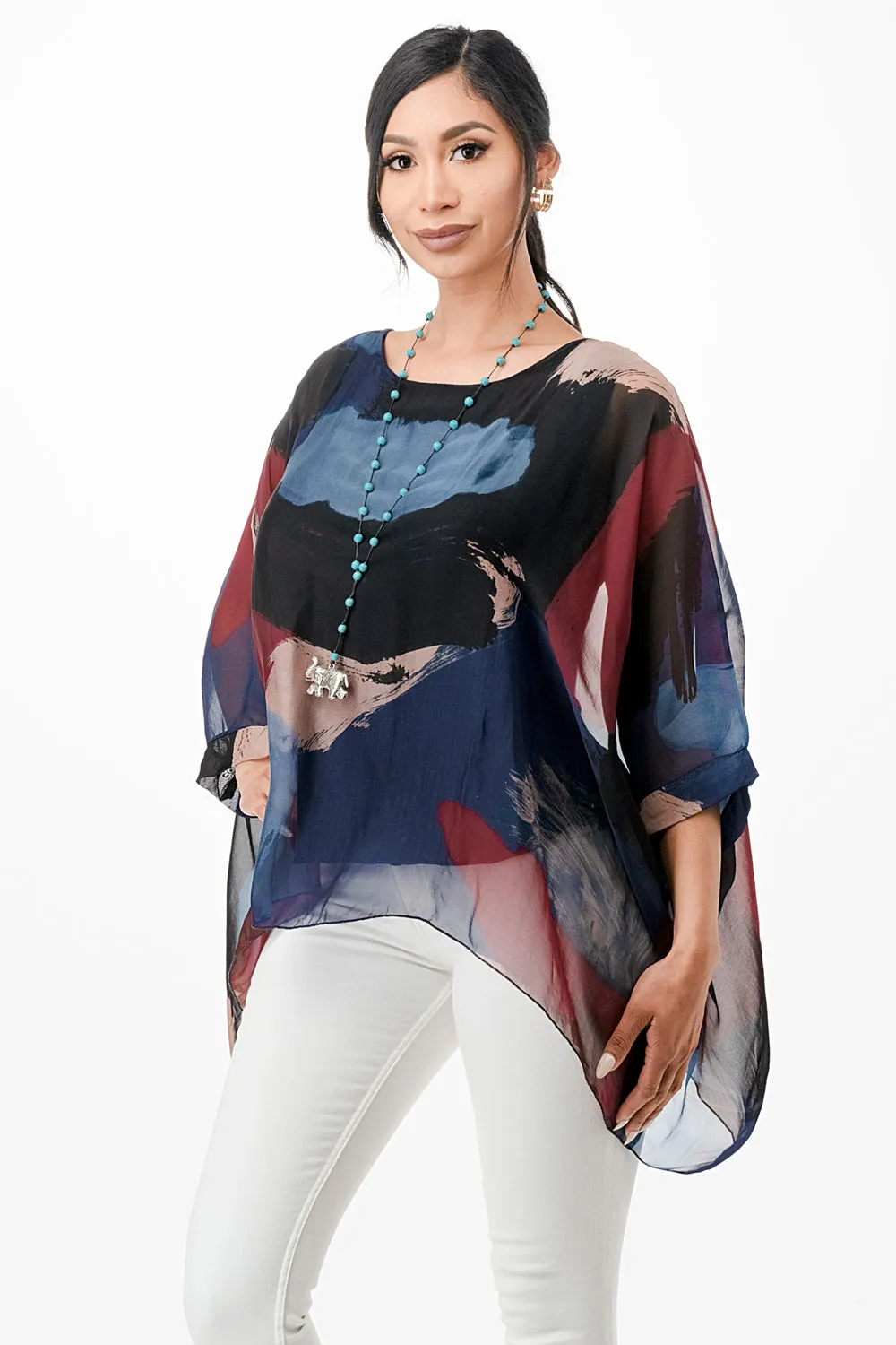 Italian Hand Painted Pattern Raw Moda Silk Top