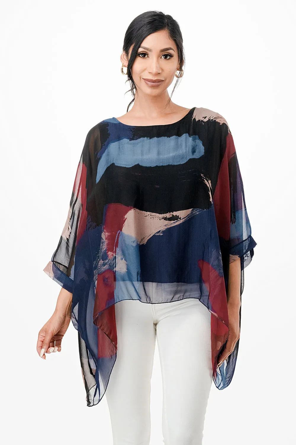 Italian Hand Painted Pattern Raw Moda Silk Top