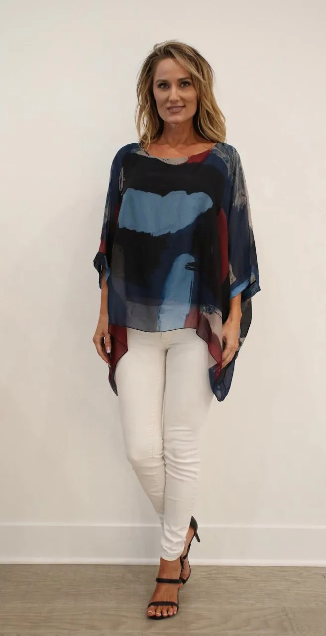 Italian Hand Painted Pattern Raw Moda Silk Top