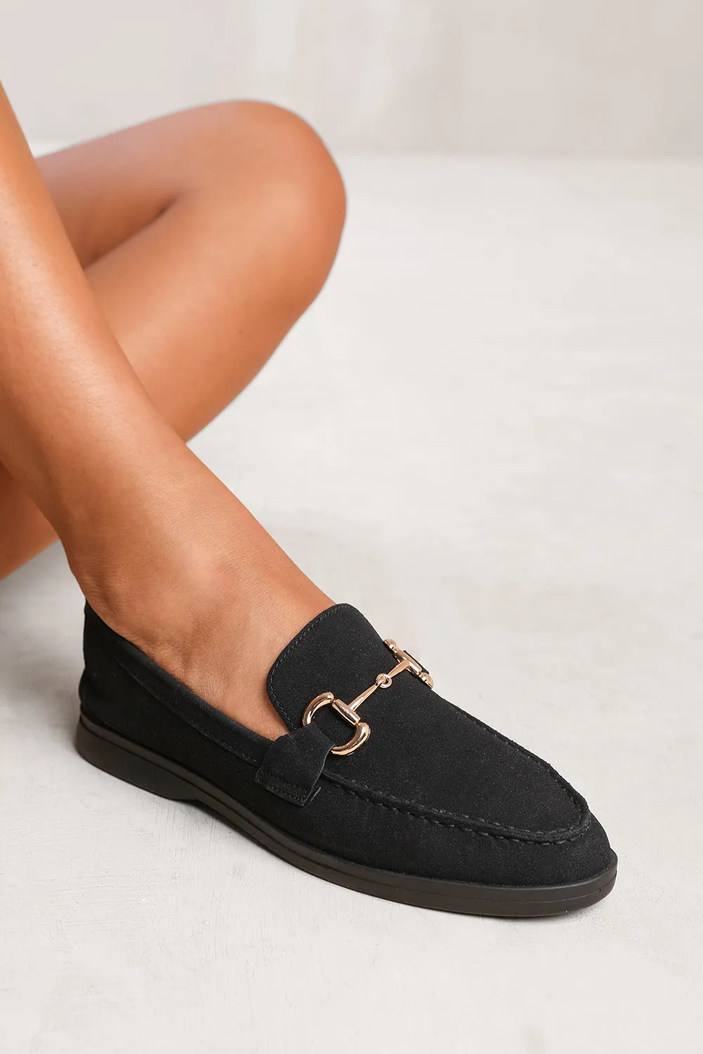 ITALY SLIP ON LOAFER WITH METAL DETAILING IN BLACK SUEDE