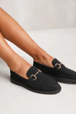 ITALY SLIP ON LOAFER WITH METAL DETAILING IN BLACK SUEDE