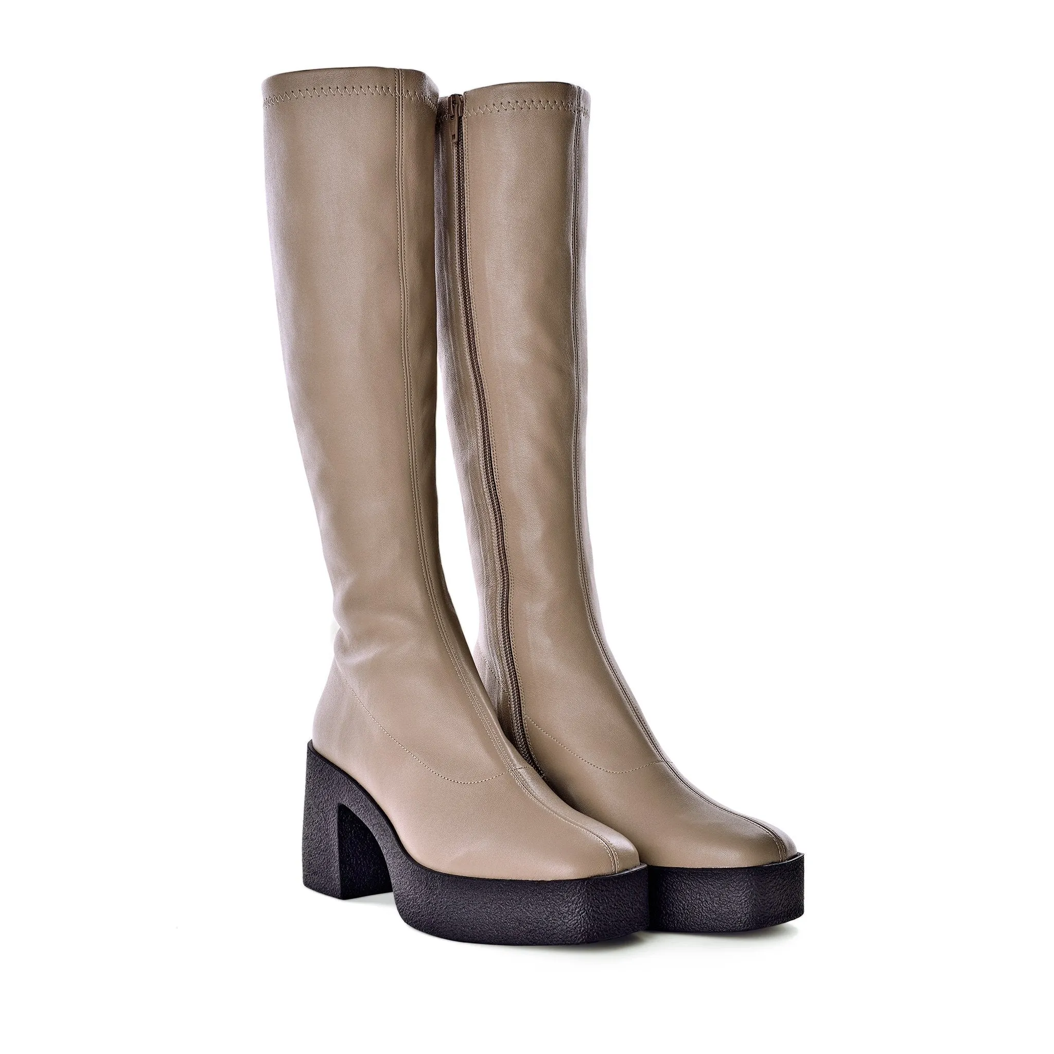 Izumi Sand Stretch Leather Chunky Boots