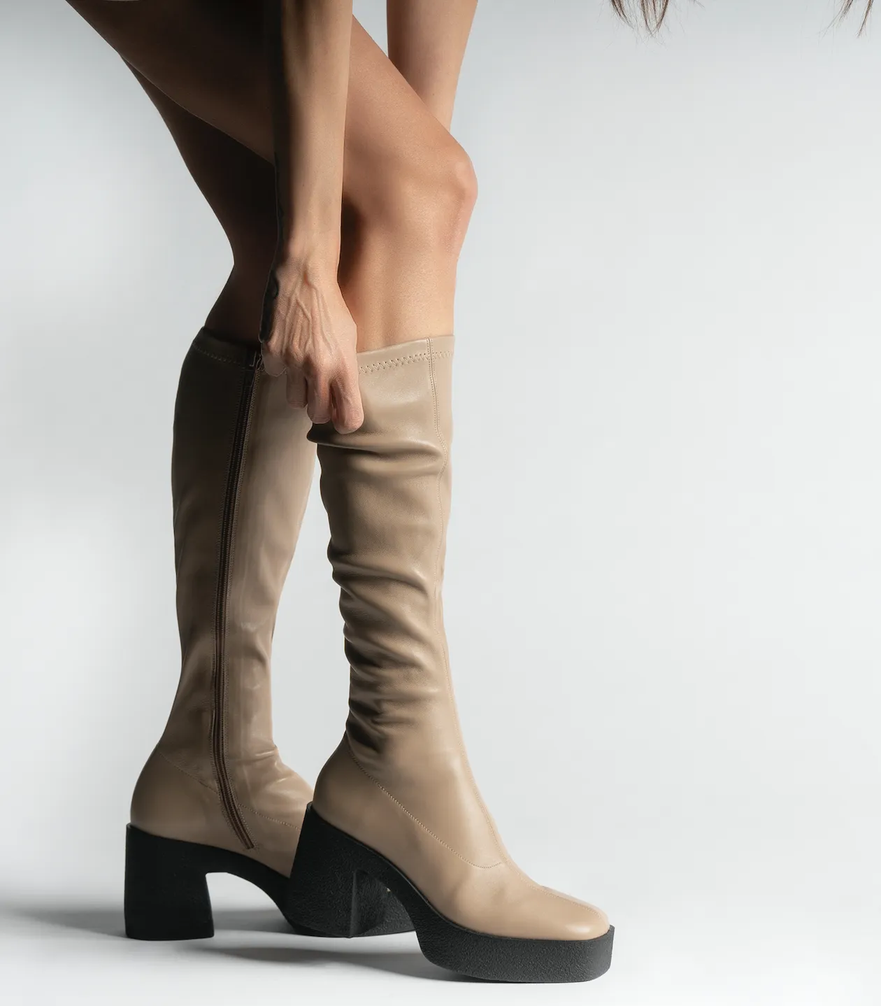 Izumi Sand Stretch Leather Chunky Boots