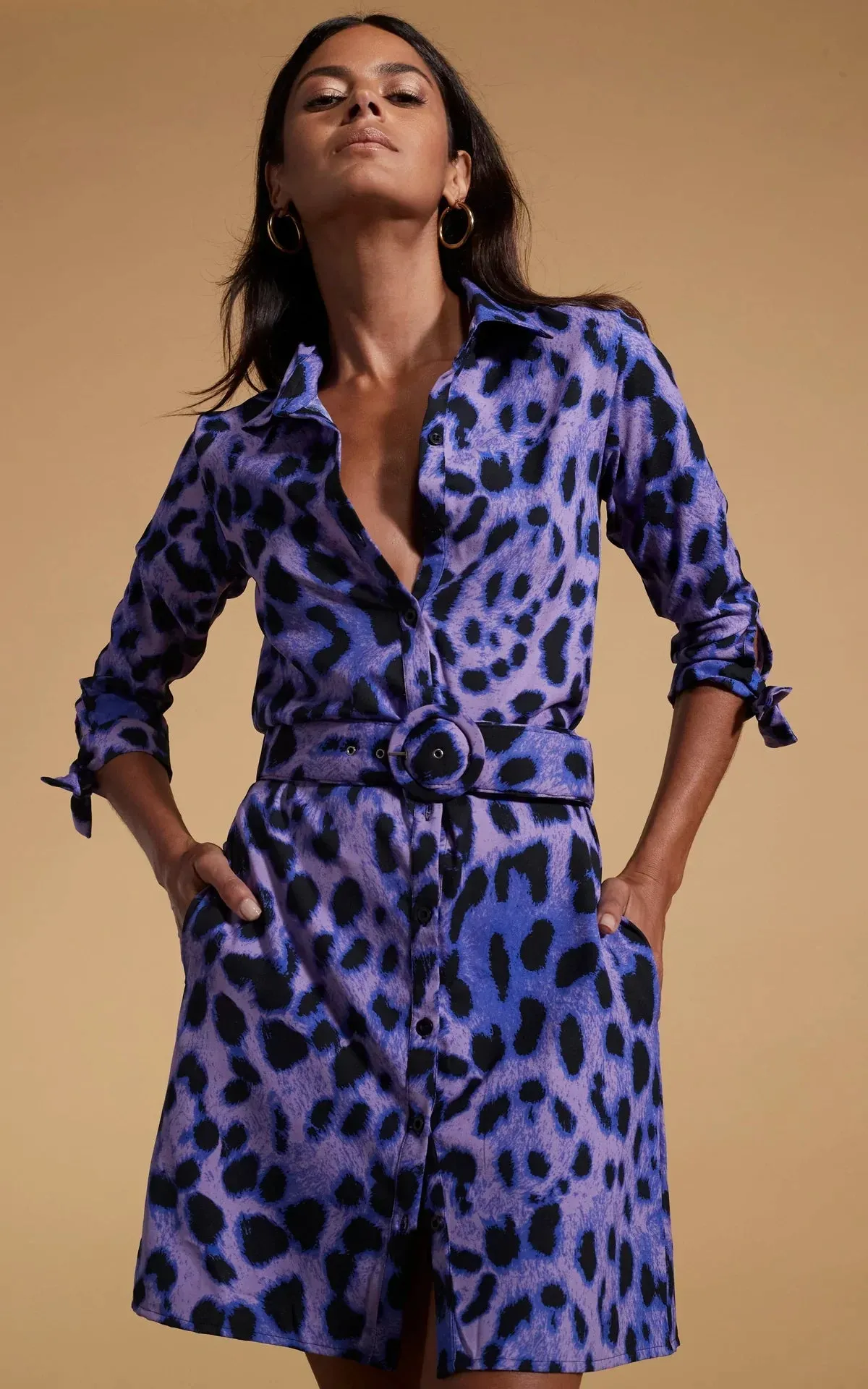 Jonah Mini Shirt Dress (Lilac Leopard)