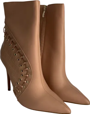 Karen Millen Nude Leather And Suede Eyelet Heeled Boot UK 7 EU 41 👞