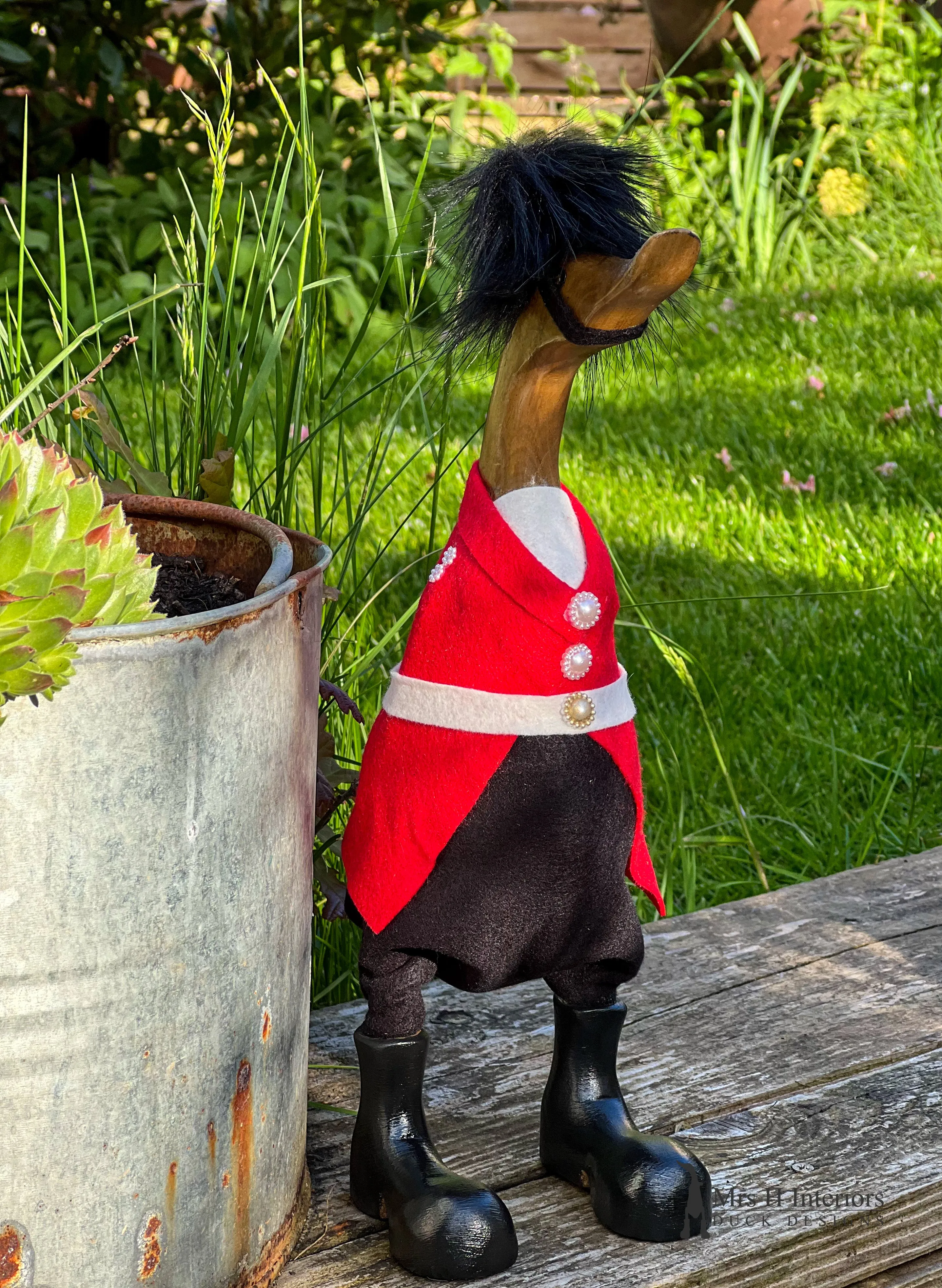 King's Guard or Queen's Guard - Decorated Wooden Duck in Boots by Mrs H the Duck Lady