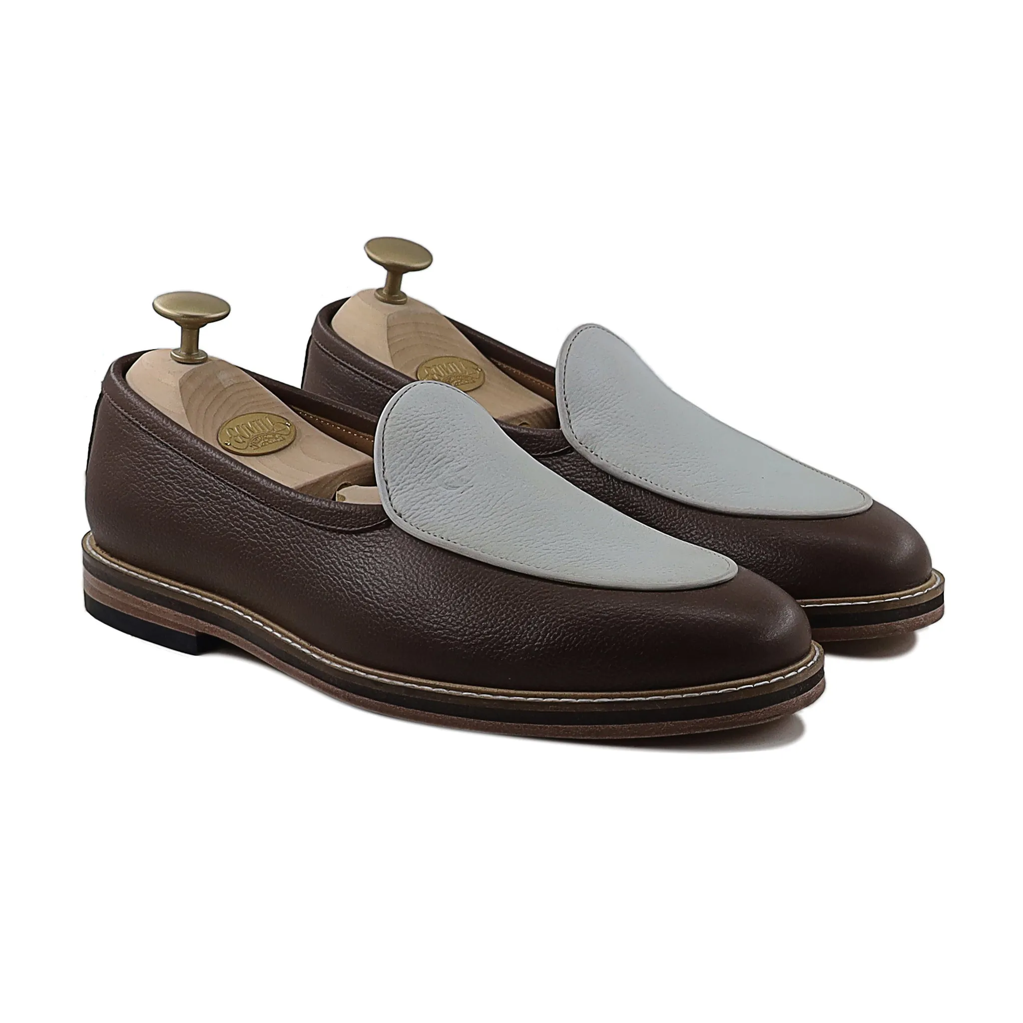 Kylian- Men's Brown and White Pebble Grain Leather Loafer