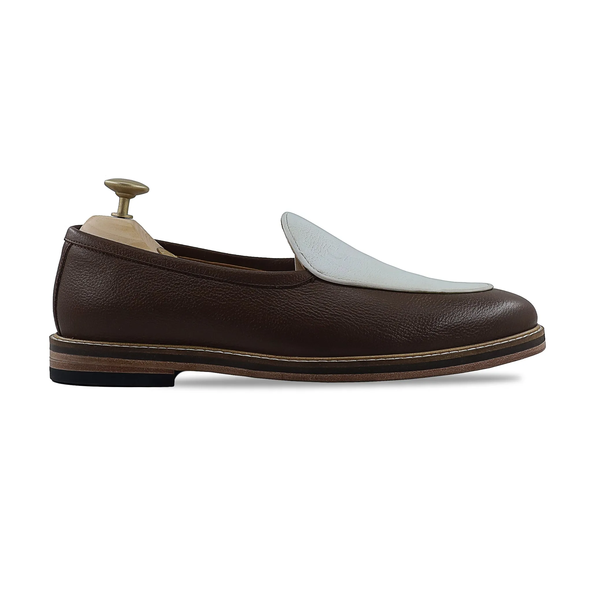 Kylian- Men's Brown and White Pebble Grain Leather Loafer