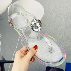 Lager Size Women Sandal Summer Explosion Diamond Woman Sandals Female Crystal Slippers Jelly Flat with Fashion Beach Shoes