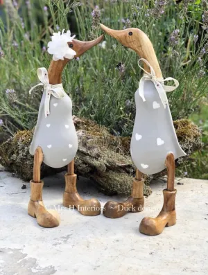 Love Duck - Pair - Decorated Wooden Duck in Boots by Mrs H the Duck Lady