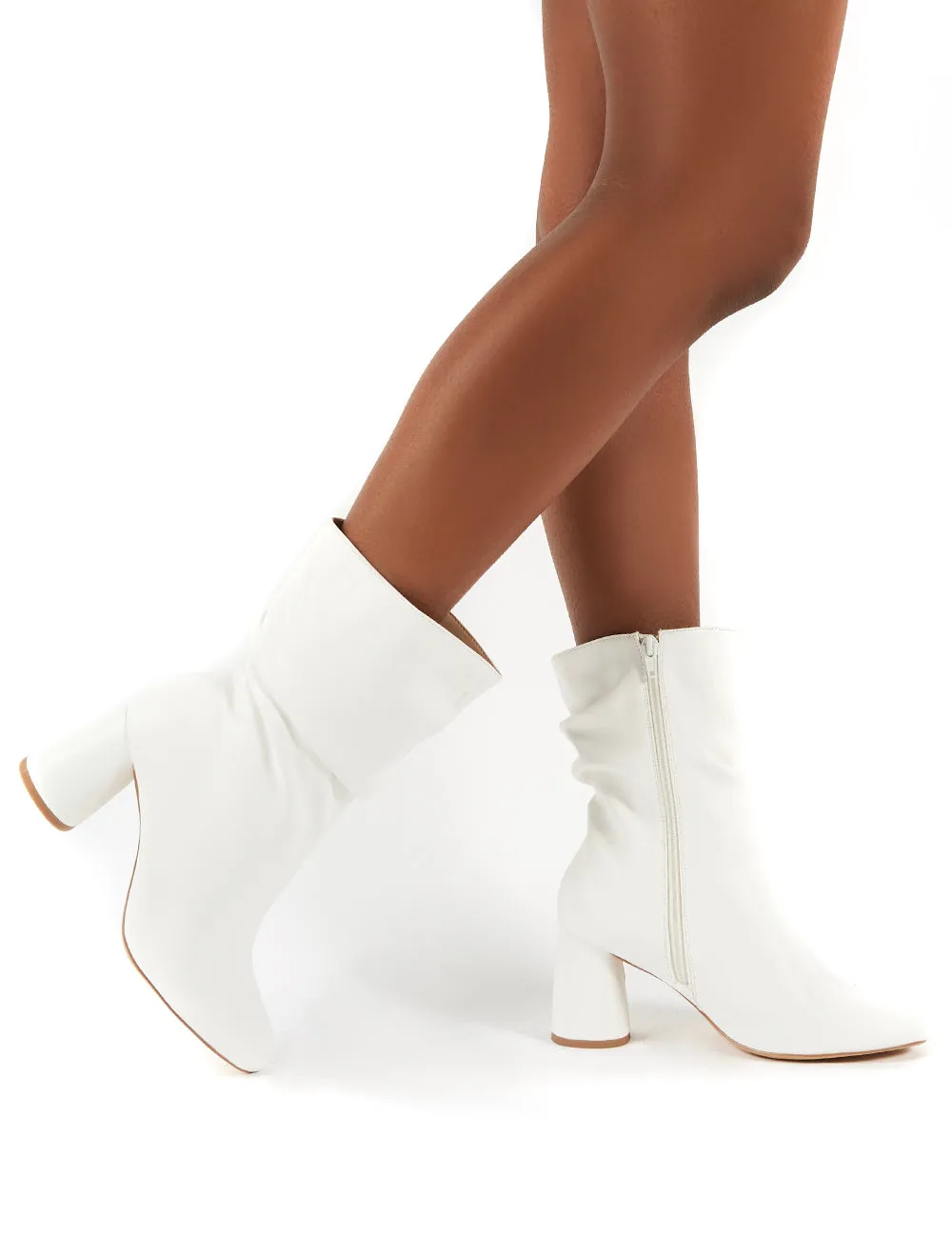 Marshmallow White PU Wide Fit Heeled Ankle Boots