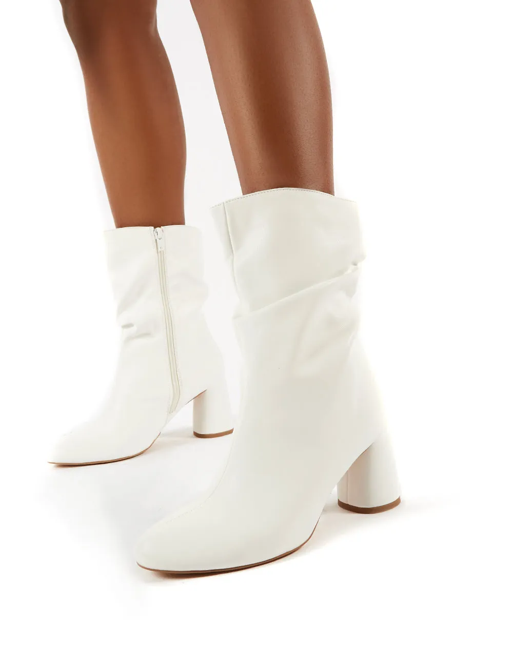 Marshmallow White PU Wide Fit Heeled Ankle Boots