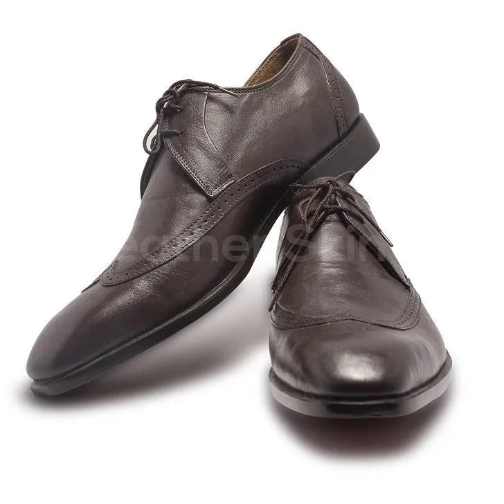 Men Chocolate Brown Wingtip Brogue Derby Leather Shoes