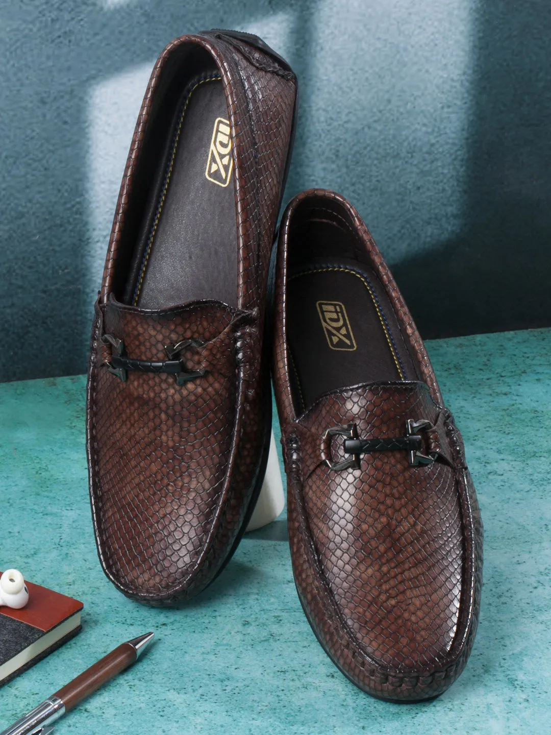 Men's Brown Moc Toe Buckle Loafer (IX4114)