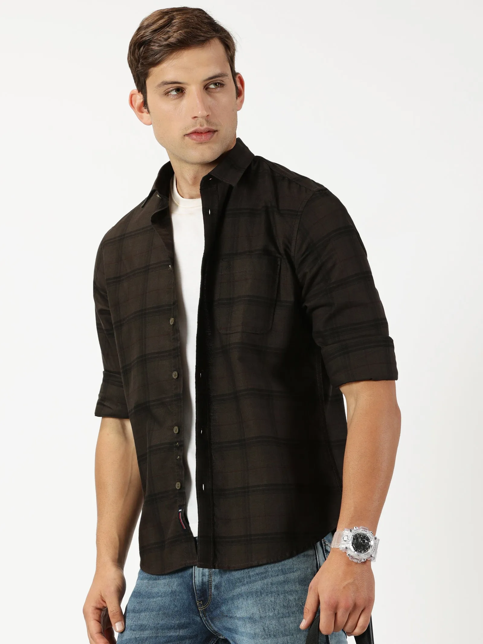 MEN'S COFFEE CHECKS SLIM FIT SHIRT