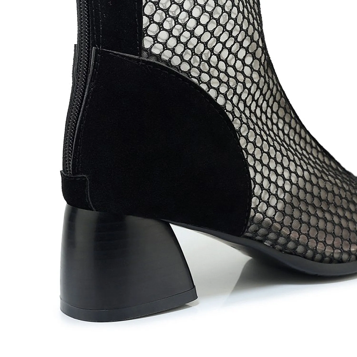 Mesh Zipper Fish Mouth Low-heeled Boots