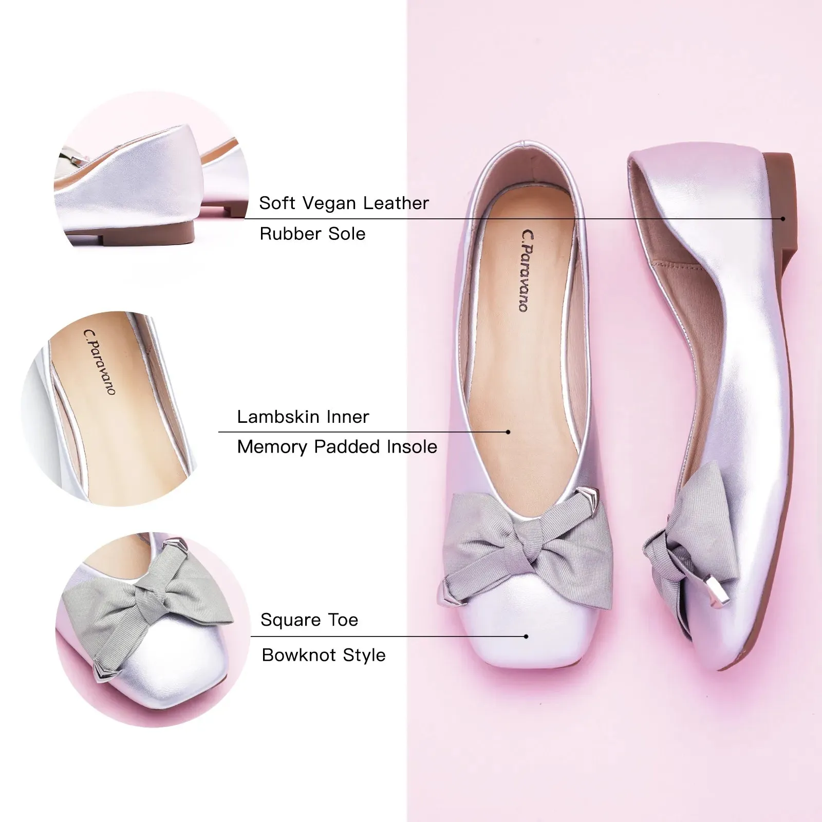 Metal Bow Ballerina Flats (Eva)