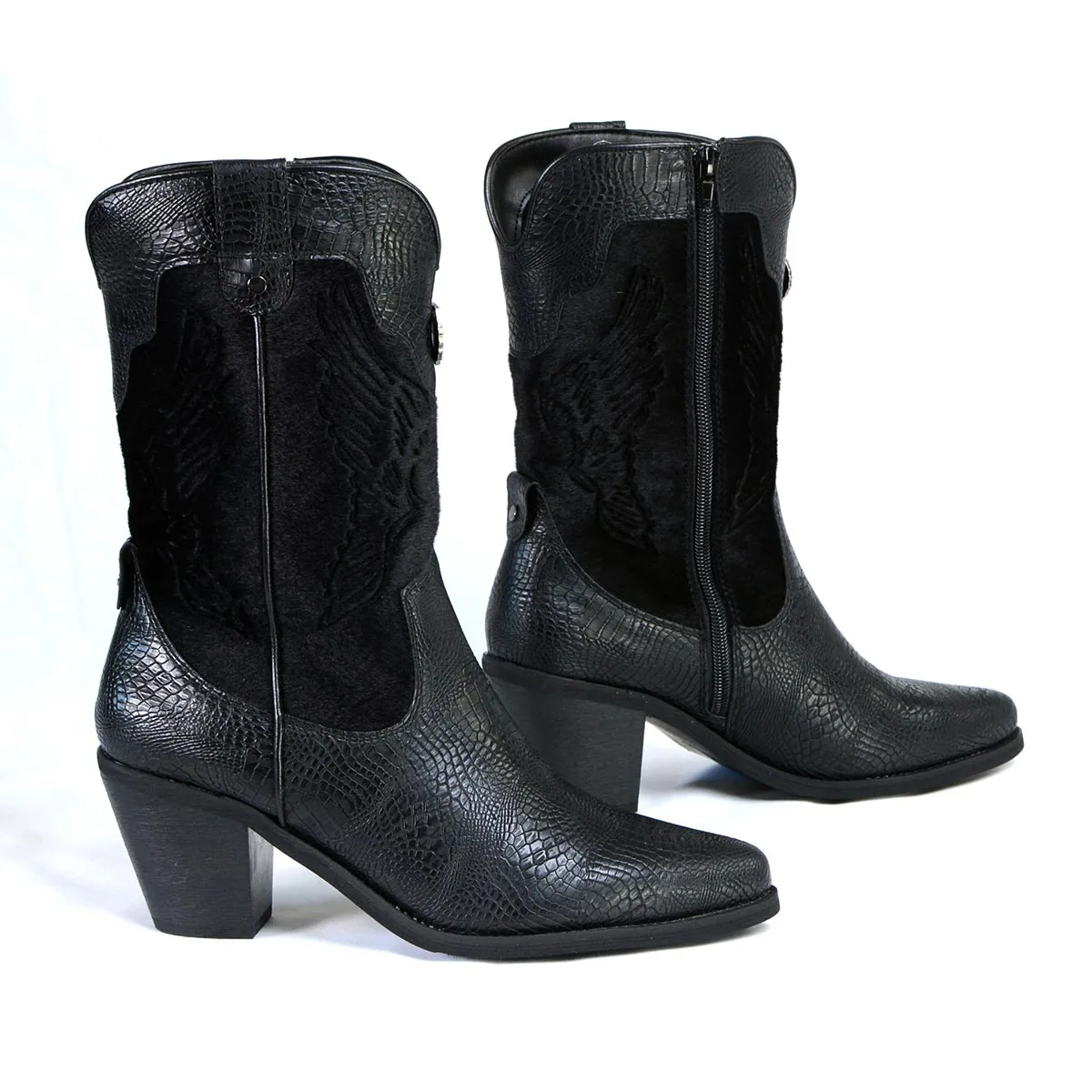 Milwaukee Leather Women's Black Western Style Fashion Boots with Black Snake Print MBL9441