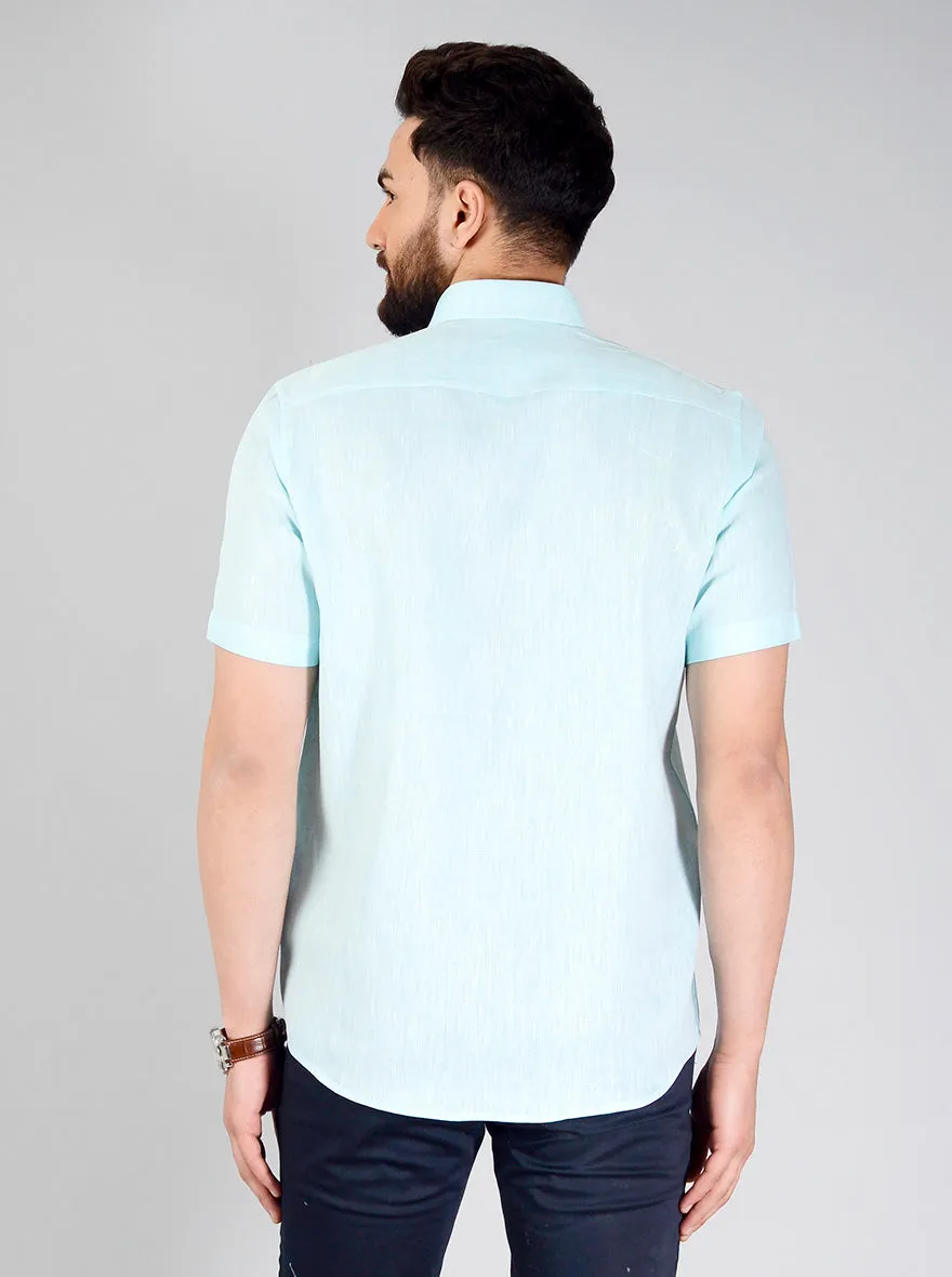 Mint Blue Self Design Regular Fit Formal Shirt | JadeBlue