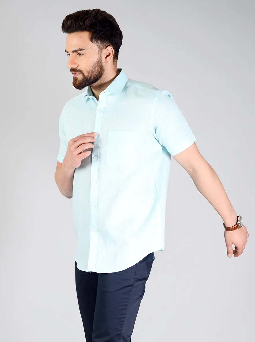 Mint Blue Self Design Regular Fit Formal Shirt | JadeBlue