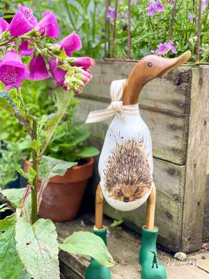 Miss Prickles - Decorated Wooden Duck in Boots by Mrs H the Duck Lad