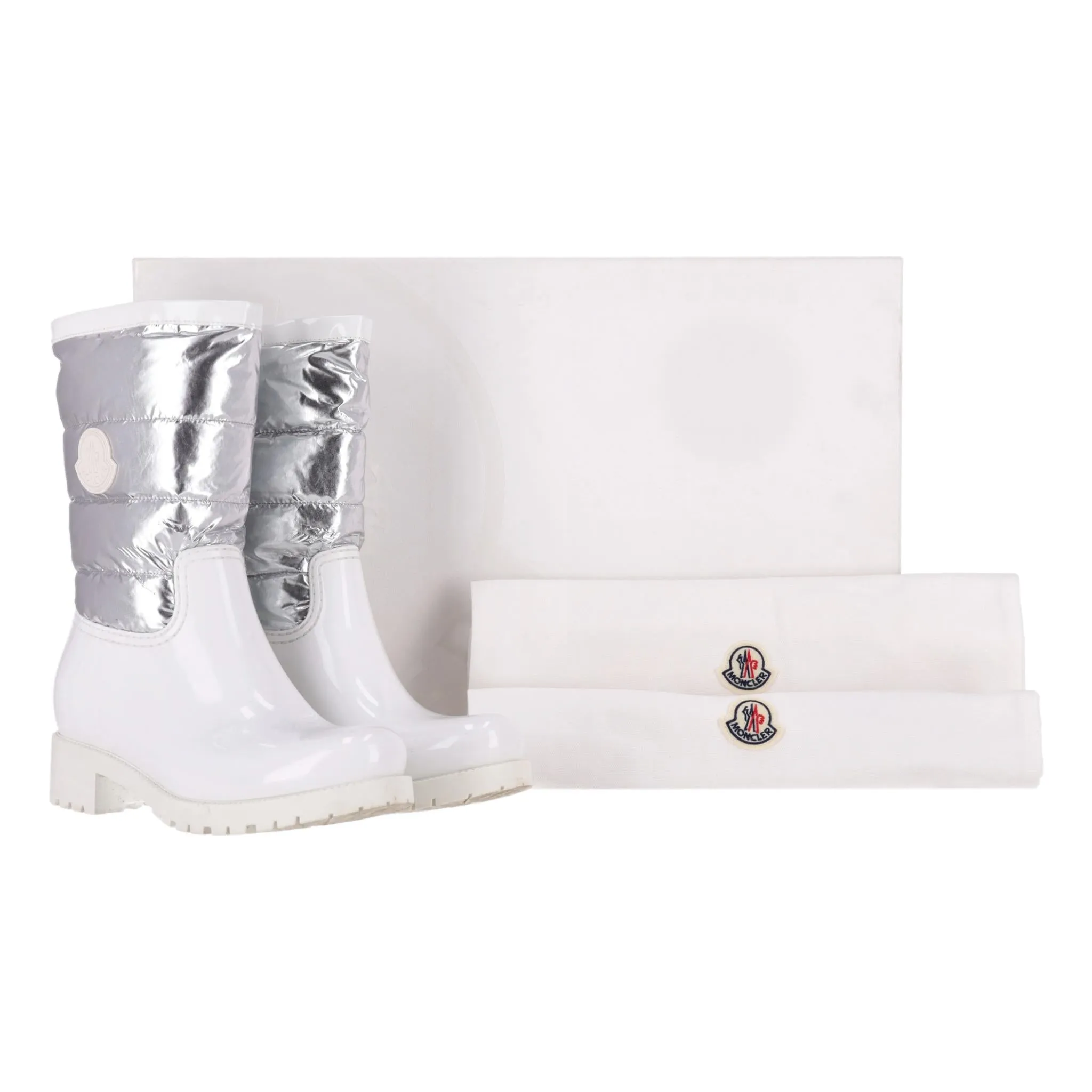 Moncler Gisele Metallic Rain Boots. Size 37