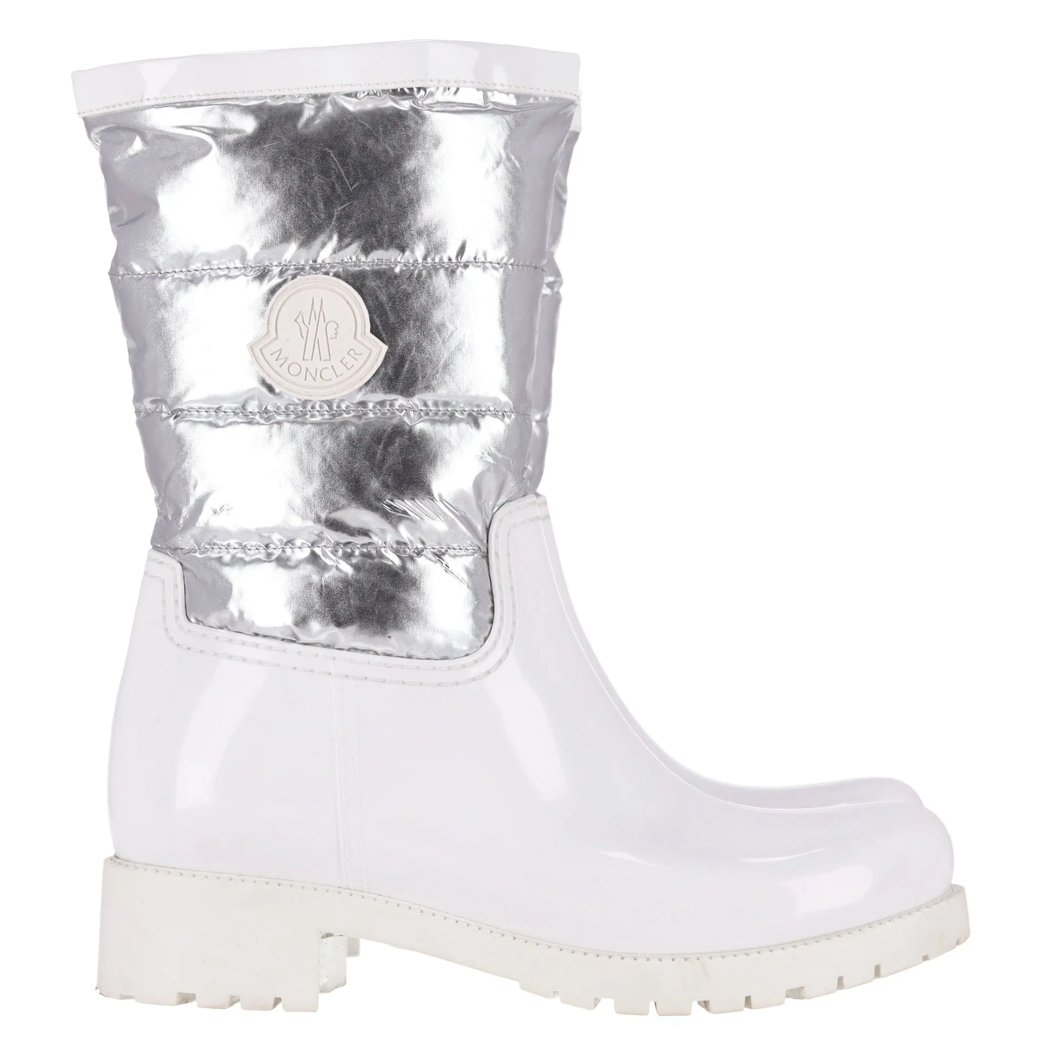 Moncler Gisele Metallic Rain Boots. Size 37