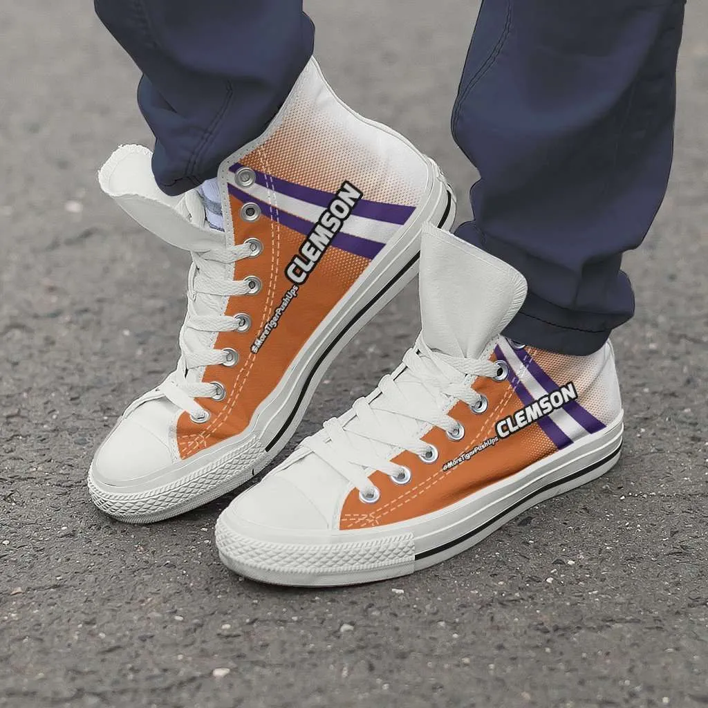 #MoreTigerPushUps Clemson Fan Canvas High Top Shoes
