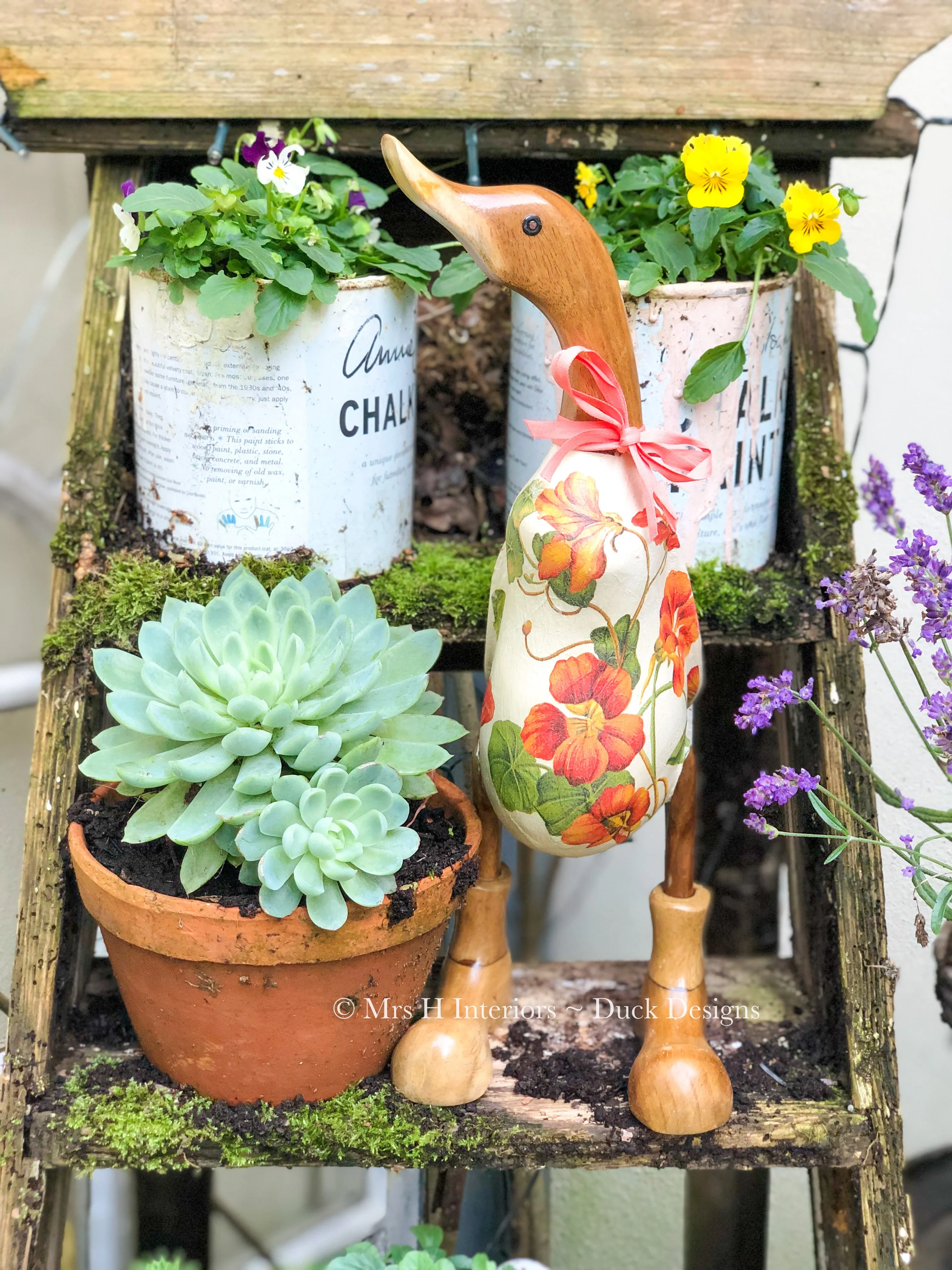 Nessy - Decorated Wooden Duck in Boots by Mrs H the Duck Lady