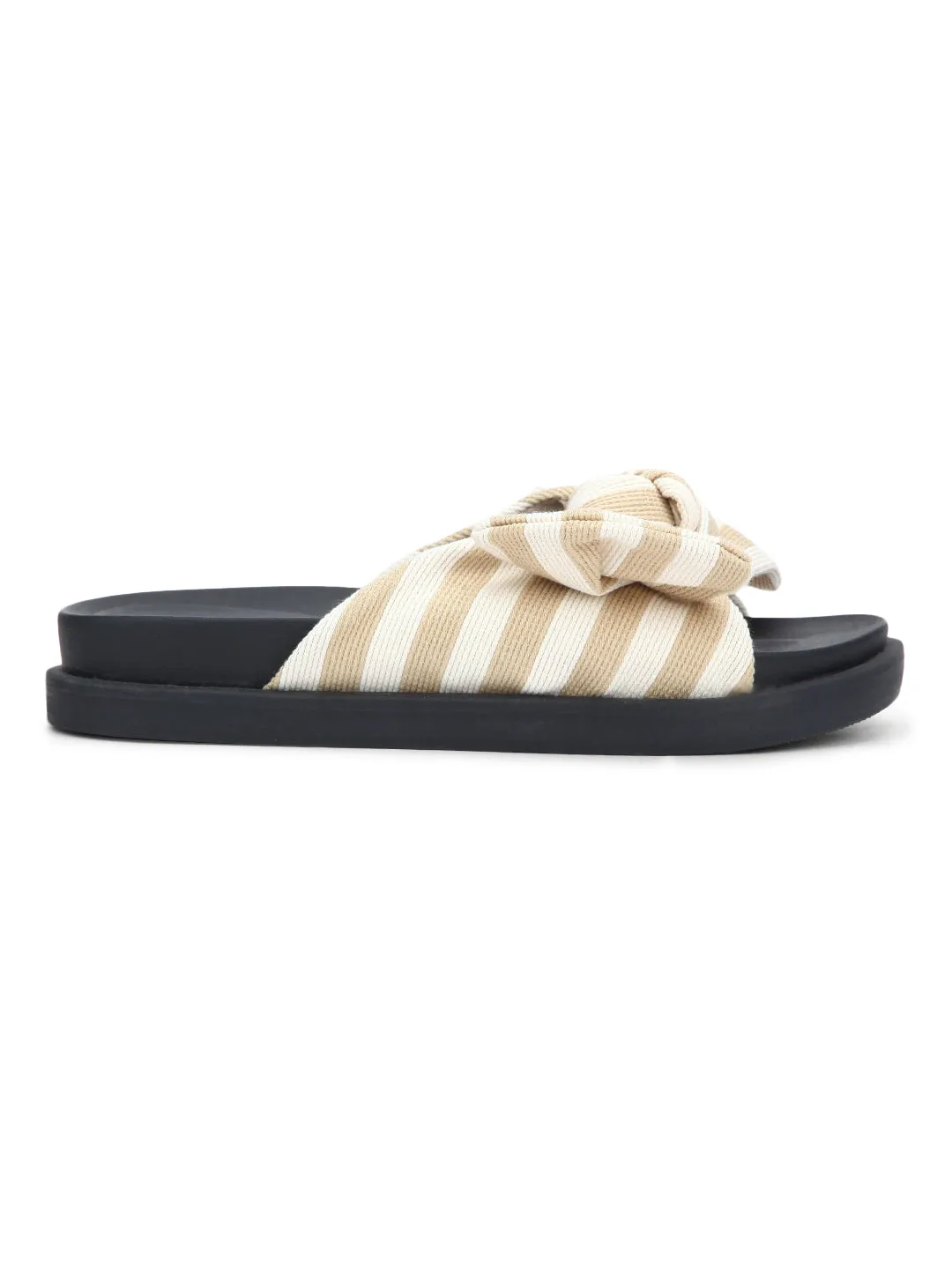 Nude Striped Bow Slip-on Flats